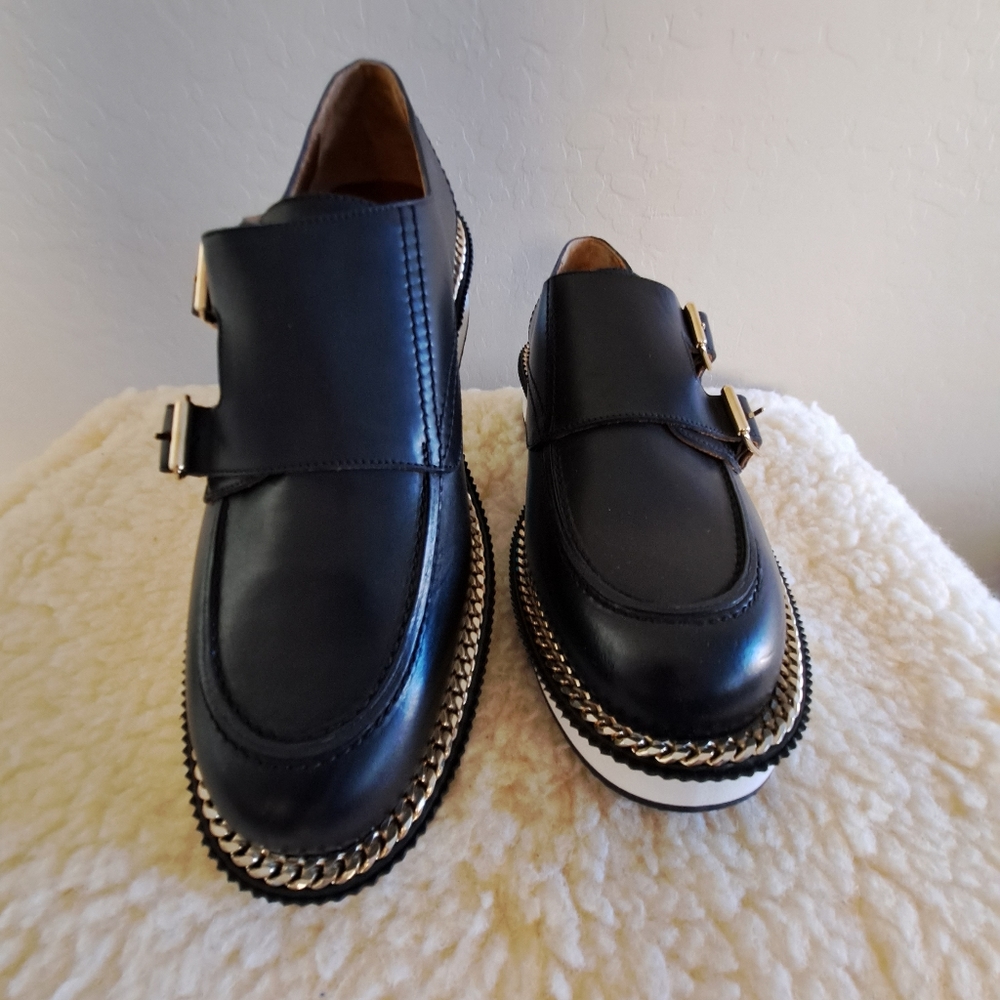 Givenchy Black Leather Monk Strap Derby with Gold Buckles - Picture 3 of 16